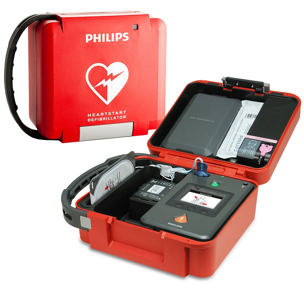 Second view of the Philips HeartStart FR3 and carrying case